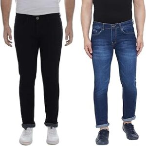 Men's Pack Of 2 Regular Fit Stretchable 30 Size Black & Dark Blue Casusal Denim Mid Rise Combo Jeans Pant For Men, CMB-2