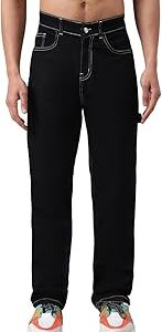 Men's Solid Black Sheep Button Straight Fit Jeans