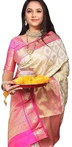 Women's Banarasi Silk Sarees With Zari Jacquard Work & Blouse Piece