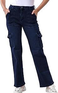 Women's 6 Pockets Stretchable Cargo Jeans|Trendy & Stylish Denim|Size - 28