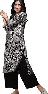 Women Black LIVA Straight Printed 2 Piece Set
