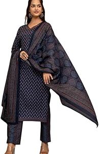 Women's Ethnic Motifs Straight Printed Kurta Pant With Dupatta | kurta sets for woman