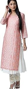 Women Peach Cotton Double Layered Printed Kurta