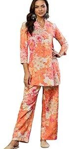 Women's Cotton Blend Floral Printed Straight Co-ord Set (VCORD1033)