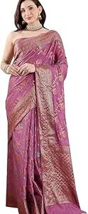 Women's Banarasi Silk Saree With Golden Zari Work With Blouse Piece | Banarasi Wedding Silk Saree For Women | Bridal Sarees