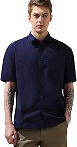 Men Beige Solid Spread Collar Half Sleeves Relaxed Fit Shirts