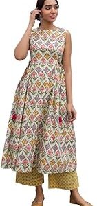 Women's Light Green Cotton Ethnic Motif Side Pleated Kurta Set