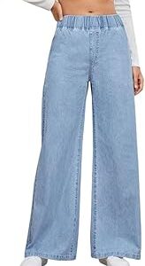 Women's High-Waisted Wide-Leg Jeans, Casual Denim Pants