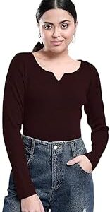 Women's V- Neck Long Sleeve Slim Fit Casual Tee Top, 23" inches (Trisha-01-P)