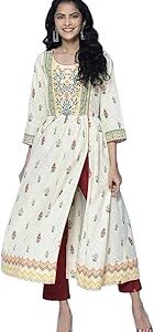 Women Cream Cotton Printed Kurta