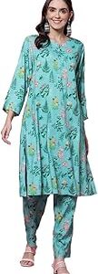 Women Sea Green LIVA Straight Kurta Relaxed Pant Suit Set