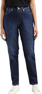 Women's Loose Tapered Fit High-Rise Mid Rise Jeans Blue, 34
