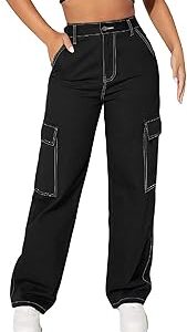 Women's Solid High Rise Relaxed Fit Cargo Jeans