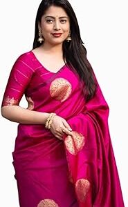 Women's Kanjivaram Soft Pure Silk Banarasi Sarees With Blouse Piece