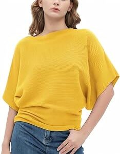 Women Fashion Ribbed Batwing Sleeves Bagy Balloon Style Fit Top for Women t Shirts Women Formal, Casual, Office, Date, Outing, Party Tops