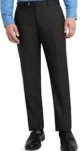 Men's Regular Fit Stripe Pattern Poly Viscose Blend Flat Front Formal Mid Rise Trouser (Size: 32)-PMTX07639-O6 Dark Brown
