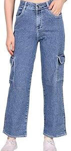 Women's Cargo Boyfriend Jeans – High Rise, Straight Fit, Ankle Length, Trendy & Comfortable Denim with Side Pockets