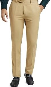 Men Slim Fit Solid Pattern Polyester Blend Pleatless Formal Trouser