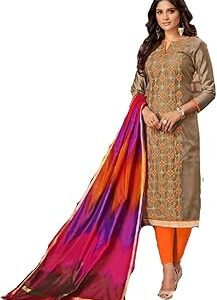 Women's Unstitched Modal Silk Embroidered Salwar Suit Dress Material with Banarasi Tie and Dye Dupatta (Free Size)