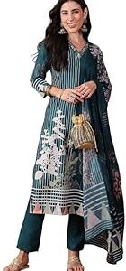 Women's Abstract Straight Printed Kurta Pant With Dupatta | kurta sets for woman