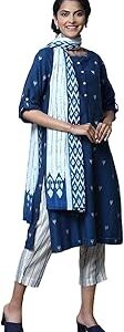 Women Navy Blue Cotton Straight Kurta Slim Pant Suit Set