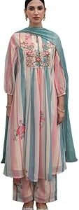 Women's Georgette Floral Embroidered A-line Kurta Set