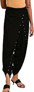 Viscose Women Black Casual Style Dhoti Pants with Metal Hanging Trim