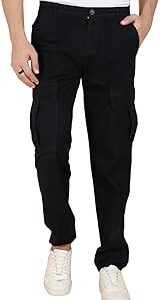 Men's Solid Mid Rise Straight Fit Comfortable and Strechable Cargo Jeans