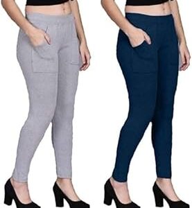 Fashionable Pocket Jeggings for Girls (Age 14 to 18) & Women (Hip Size 26 to 34) // Fabric - Soft Bun Cotton // Fit - Slim Fit Ankle Length // 2 Combo Pack // Please Refer The Size Chart Image First