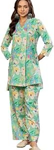 Women's Cotton Blend Floral Printed Straight Co-ord Set (VCORD1034)