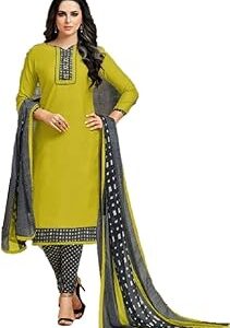 Women's Unstitched Printd Patch Work Cotton Chudidar Suit Dress Material with Chiffon Printed Dupatta (Free Size)