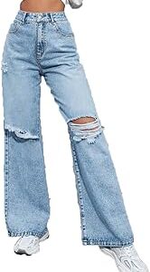 Women's High Waist Wide Leg Baggy Pants | Korean Aesthetic Jeans for Women | Stylish Denim Dress Bottoms