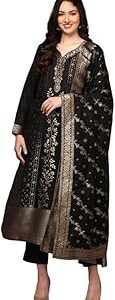 Women's Chanderi Ethnic Motifs Woven Design Straight Kurta Pant With Dupatta With Cotton Inner