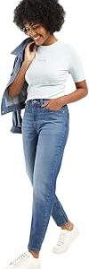 Women's Mom Loose Tapered Fit High Rise Blue Jeans