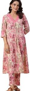 Women's Cream Cotton Abstract Panelled Kurta Set