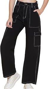 Women's 6-Pocket Cargo Jeans ? High Waist, Relaxed Fit, Cotton Denim, Utility Style Pants ? Casual & Streetwear Look