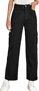 Women's Solid High Rise Relaxed Fit Cargo Jeans