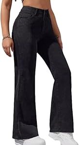 Women's High Waist Wide Leg Jeans, Regular Fit, Baggy Style, Black