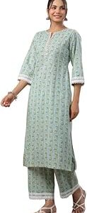 Women's Pure Cotton Floral Printed Straight Kurta With Pant Set