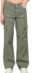 Women's Olive Relaxed Fit Cargo Jeans
