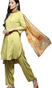 Women Yellow Cotton Blend Straight Kurta Salwar Suit Set