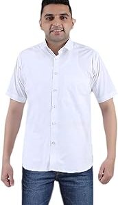 Cool Cotton White Button-Up Shirt for Men's Formal Half Sleeve - Timeless Elegance