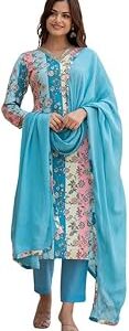 Women's Rayon Blend Floral Printed Straight Kurta Pant with Dupatta