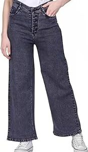 Women's High Rise Wide Leg Jeans | Stretchable Button Fly Denim | Casual Baggy Fit Black Washed Jeans for Girls & Women