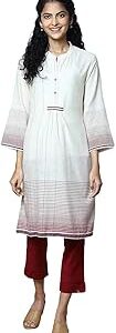 Women Off White Cotton Yarndyed Kurta