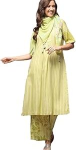 Women Green LIVA Straight Printed 3 Piece Set