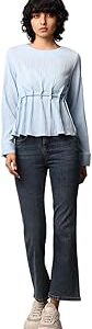 Women Waist Tie-Up Cuffed Sleeves Top