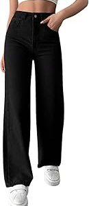 Women Wide Leg High Waist Relaxed Fit Casual Jeans_NUC-355_WD_Black_8Z