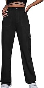 Women's Solid High Waist Cotton Lycra Blend Cargo Jeans