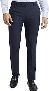 Men Slim Fit Checks Pattern Poly Viscose Blend Flat Front Formal Trouser